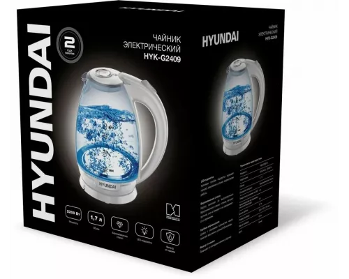 Чайник Hyundai HYK-G2409 белый/серебристый
