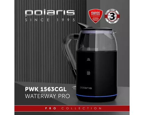 Чайник Polaris PWK 1563CGL черный/прозрачный