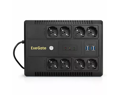 ИБП ExeGate NEO NNB-650.LED.AVR.8SH.CH <650VA/390W, LED, AVR, 8*Schuko, 4*USB-порта для зарядки, Black>