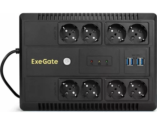 ИБП ExeGate NEO NNB-650.LED.AVR.8SH.CH <650VA/390W, LED, AVR, 8*Schuko, 4*USB-порта для зарядки, Black>