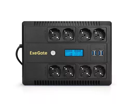 ИБП ExeGate NEO Smart LHB-800.LCD.AVR.8SH.CH.USB <800VA/480W, LCD, AVR, 8*Schuko, USB, 4*USB-порта для зарядки, Black>