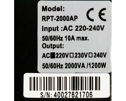 ИБП POWERCOM Raptor RPT-2000AP 1200Вт 2000ВА черный