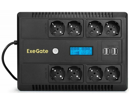 ИБП ExeGate NEO Smart LHB-1000.LCD.AVR.8SH.CH.USB <1000VA/650W, LCD, AVR, 8*Schuko, USB, 4*USB-порта для зарядки, Black>