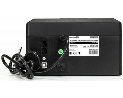 ИБП ExeGate NEO Smart LHB-800.LCD.AVR.8SH.CH.USB <800VA/480W, LCD, AVR, 8*Schuko, USB, 4*USB-порта для зарядки, Black>