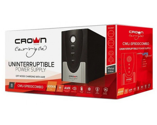 ИБП CROWN CMU-SP800 COMBO {800VA металл,1x12V/9AH, розетки 2*IEC + 2*EURO} CM000001494