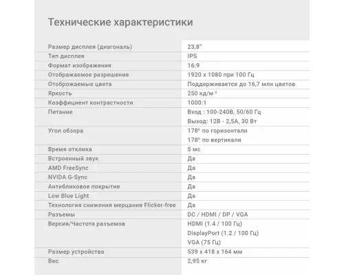 Монитор 23.8" DIGMA Progress 24P501F черный IPS LED 5ms 16:9 HDMI M/M матовая 250cd 178гр/178гр 1920x1080 100Hz G-Sync VGA DP FHD 3.0кг