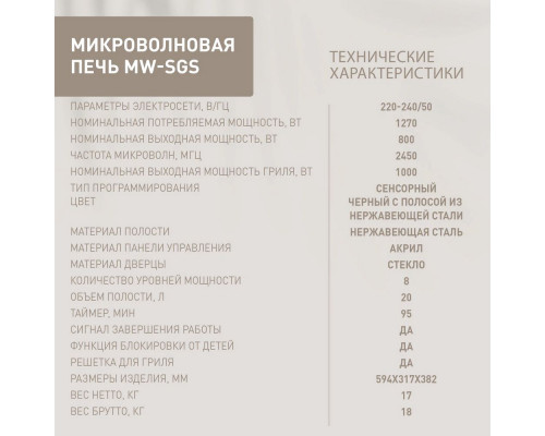 Встраиваемая микроволновая печь OASIS MW-SGS черное стекло/нерж. 